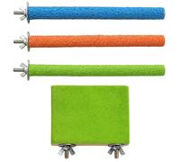 3 Bird Perches for Cage, Wooden Perches and 1 Jump Board for Small Medium Birds, Natural Beak and Nail Trimming, Colorful Parrot Perch Set (Orange, Blue, Green)