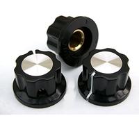 3 Black ABS silver top skirt knobs 20mm dia 12mm high brass insert +screw - UK SELLER