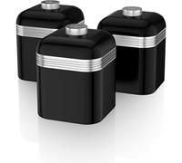 3 Black Canisters Tea Coffee Food Storage Jars Swan Kitchen Retro Set