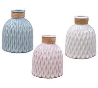 3 Bottle Shaped Vase Ceramic Decorative Vases Embossed Flower Arrange Flora Display (3 Colors Mix)