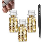 3 Bottled Gold Leaf with Tweezers Decorative Gold Foil Exquisite Gold Flakes Multipurpose Gold Leaf Flakes for Crafts for Nails Gilding Painting Crafts Slime and Resin Jewelry Making
