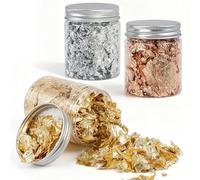 3 Bottles Gold Leaf Sheets, Decorative Gold Foil Flakes Set, Gold Silver Rose Gold Leaf Flakes, 3g Each Jar for Resin Art, Nail Art, DIY Crafts, and Home Decoration