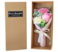 3 Bouquets Roses Soap Flower, Beautiful Carnation Gift Box, Flower Gift Box, Artificial Flower, with Daisies, Fake Grass, Floral Arrangements, Gift for Wedding Mother's Day Anniversary (C)