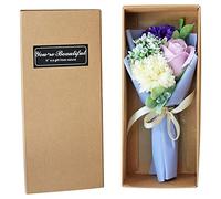 3 Bouquets Roses Soap Flower, Beautiful Carnation Gift Box, Flower Gift Box, Artificial Flower, with Daisies, Fake Grass, Floral Arrangements, Gift for Wedding Mother's Day Anniversary (B)