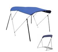 3 Bow Bimini Top Boat Cover 600D Marine Grade Canvas Pontoon Boat Canopy, Waterproof Sun Shade Bimini Tops for Boats, Aluminum Frame with Rear Support Pole(Blue,137-152cm/54-60in)