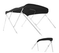 3 Bow Bimini Top Boat Cover - 600D Marine Grade Waterproof Canvas Canopy for Pontoon Boats Sun Shade Aluminum Frame with Rear Support Pole (Black 54-60in/137-152cm)