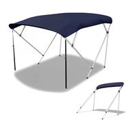 3 Bow Boat Bimini Top, Foldable Marine Canopy with Double-Walled Aluminum Frame, Water-Resistant Boat Shade for Pontoon Fishing Boats, 5 (Blue,210x120x130cm/83x47x51in)