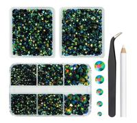 3 Boxes 5070PCS Peacok AB Resin Rhinestones for Crafting Dark Green AB Flatback Jelly Stones 2mm 3mm 4mm 5mm 6mm Non-Hotfix Diamonds Crystals Gems for Nails Tumblers Bottles DIY Crafts Decor