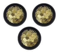 3 Boxes Gold Metal Steampunk Nail Art Gear Decals 3 for Design | Mini Hollow Wheel Pieces, Self Adhesive Finish, Retro Punk Style, Daily Wear and Party Use