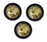 3 Boxes Gold Metallic Gear Nail Art Charms for Steampunk Punk Retro | Ultra Thin Metallic Finish, 3 Boxes Included, Suitable for Jewellery Making and Daily Wear
