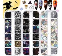 3 Boxes Halloween Nail Art Glitter Sequins, Wsimily 3D Holographic Pumpkin Skull Ghost Spider Bat Witch Cross Halloween Soft Clay Glitter for Acrylic Nails Design Halloween Party