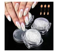 3 Boxes White Pearl Chrome Nail Powder - Transparent Clear Ice Shimmer Chrome Pigment Powder for Nails, Glazed Donut Inspired Nails Mirror Effect Glitters Nail Art Powder for DIY Salon