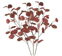 3 Branches Faux Eucalyptus Stems Autumn Leaves 35 Inch Silk Flowers Artificial Eucalyptus Stems Red Color Low Maintenance Fall Leaves for Home, Office, Hotel