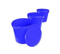 3 Buckets with Lid, 10 L, Blue, Round, Plastic, Food-Safe, Airtight and Stable, with Handle Suitable for Food, Chemistry, Washing Powder, Adhesives