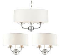 3 Bulb Ceiling Pendant Lamp & 2x Matching Twin Wall Light Modern Bright Nickel