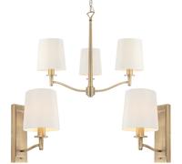 Loops 3 Bulb Ceiling Pendant Lamp & 2x Matching Wall Light Matt Antique Brass & Shade in Metallics Loops Metallics
