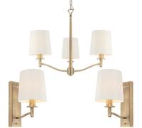 3 Bulb Ceiling Pendant Lamp & 2X Matching Wall Light Matt Antique Brass & Shade