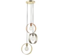 3 Bulb Multi Light Hanging Ceiling Pendant Brushed Copper Nickel & Brass Hoops
