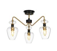 Elegant 3 Bulb Semi Flush Light In Aged Brass And Charcoal Black For Modern Interiors
