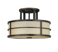 3 Bulb Semi Flush Light Amber Ribbed Glass Shade Grecian Bronze LED E27 60W