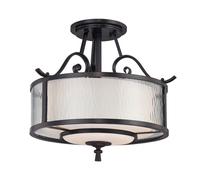Elegant 3-Bulb Semi Flush Light With Clear Water And Opal Etched Glass