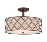Stylish 3 Bulb Semi Flush Mount Light With Tan Shade And Copper Canyon Finish