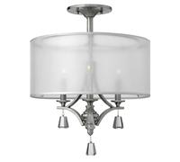 3 Bulb Semi Flush Light Crystal Accents Double Shades Nickel LED E14 60W