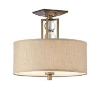3 Bulb Semi Flush Light Crystal Spheres Fabric Shade Bronze LED E27 100W