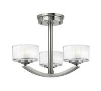 3 Bulb Semi Flush Light Faceted 13mm Thick Glass. Brushed Nickel LED G9 3.5W