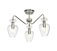 Loops 3 Bulb Semi Flush Light Highly Polished Nickel Clear Glass Shades LED E14 40W in Metallics Loops Metallics