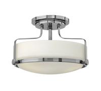 3 Bulb Semi Flush Light Opal Glass Metal Ring Polished Chrome LED E27 60W