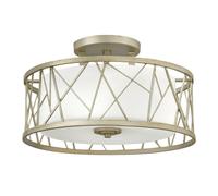3 Bulb Semi Flush Light Opal Glass & Painted Linen Affect LED E27 75W