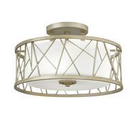 3 Bulb Semi Flush Light Opal Glass & Painted Linen Affect LED E27 75W Loops Clear One Size