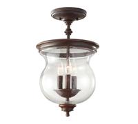 3 Bulb Semi Flush Light Storm Glass Shade Heritage Bronze LED E14 60W