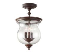 3 Bulb Semi Flush Light Storm Glass Shade Heritage Bronze LED E14 60W