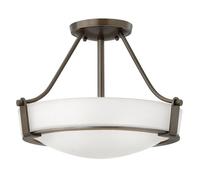 3 Bulb Semi Flush Light Uplight Bold Etched Glass Shade Olde Bronze LED E27 100W