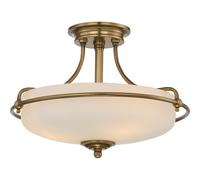 3 Bulb Semi Flush Light Weathered Brass LED E27 100W Bulb
