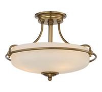 3 Bulb Semi Flush Light Weathered Brass LED E27 100W Bulb