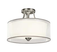 3 Bulb Semi Flush Light WHITE ORGANAZA Shade Antique Pewter LED E27 60W Bulb