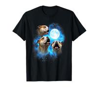 3 Bulldog Howling at The Moon Colorful Blue Bulldog mom dad T-Shirt