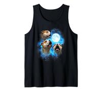 3 Bulldog Howling at The Moon Colorful Blue Bulldog mom dad Tank Top