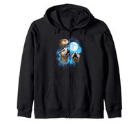 3 bulldog howling at the moon colorful blue bulldog mom dad Zip Hoodie