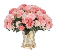 3 Bunches Artificial Roses Peonies Pink Flowers, Fake Faux Flowers Bouquet | Hydrangea Silk Flores Artificiales for Vase Wedding Party Centerpiece Home DIY Decoration Arrangement