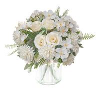 3 Bunches White Artificial Peonies Flowers Faux Wedding Rose Silk Bouquet | Fake White Hydrangea Realistic Roses Artificial Bridal Bouquet Floral Arrangement Baby Show Table Centerpiece Home Decor