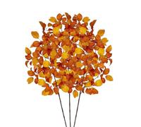 3 Bundles 97cm Long Stem Autumn Flowers Artificial Decorations, Faux Fagus Sylvatica Foliage for Autumn Home Decor, Fake Beech Leaf Branch for Home Indoor Outdoor Garden Table (Yellow)