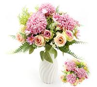 3 Bundles Artificial Flowers Mixed Rose Hydrangea Flower Bouquet Artificial Plants Flowers Decoration Fake Peony Silk Hydrangea Bouquet Decor for Home Wedding Office Table Decoration Gift