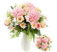 3 Bundles Artificial Flowers Mixed Rose Hydrangea Flower Bouquet Artificial Plants Flowers Decoration Fake Peony Silk Hydrangea Bouquet Decor for Home Wedding Office Table Decoration Gift