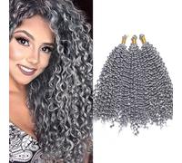 3 Bundles Marlybob Crochet Braids Hair Extensions Two-Tone Ombre Deep Wave Afro Kinky Jerry Curl Braiding Hairpiece Dreadlocks Weave for Women 14" - Silver Grey