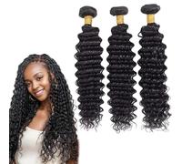 3 Bundles/Pack Boho Braids, 100g 20 Inch Synthetic Deep Wave Bulk Braiding Hair, Braiding Hair for Boho Braids Wet and Wavy Human