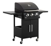 3 Burner Gas BBQ Grill Portable Barbecue Trolley Warming Rack Storage Cabinet